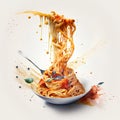 Spaghetti pasta with tomato sauce and splashes of oil on a white background Royalty Free Stock Photo