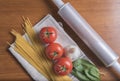 Spaghetti pasta with tomatoes, basil and garlic Royalty Free Stock Photo