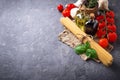 Pasta, tomatoes, olive oil and vinegar Royalty Free Stock Photo