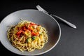 African traditional Spaghetti pasta with spicy sauce and vegetable Royalty Free Stock Photo