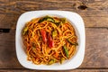 African traditional Spaghetti pasta with spicy sauce and vegetable Royalty Free Stock Photo