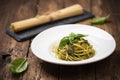 Spaghetti Pesto alla Genovese Royalty Free Stock Photo