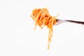 Spaghetti with pesto rosso on a fork Royalty Free Stock Photo
