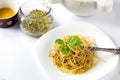 Spaghetti With Pesto Sauce Royalty Free Stock Photo