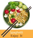 Spaghetti Plate Vector realistic. Healthy gourmet dinner. Template menu pages