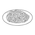 Spaghetti on plate. Vector vintage black engraving Royalty Free Stock Photo
