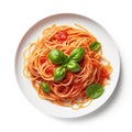 Spaghetti Pomodoro on plain white background - product photography