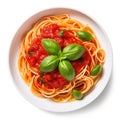 Spaghetti Pomodoro on plain white background - product photography