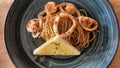 Spaghetti prawn noodle for lunch