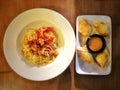 Spaghetti Prawn Olio and Chicken & Cheese Roll