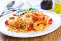 Spaghetti with prawn and tomato