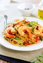 Spaghetti with prawn and tomato Royalty Free Stock Photo