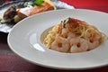 Spaghetti Prawns aglio olio topping