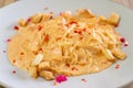 spaghetti salmon cream sauce Royalty Free Stock Photo