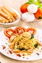 Spaghetti with sausage and chilli Royalty Free Stock Photo