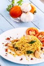 Spaghetti with sausage and chilli Royalty Free Stock Photo