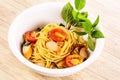 Spaghetti with sausage and chilly Royalty Free Stock Photo