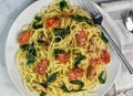 spaghetti with sauteed spinach and tomatoes Royalty Free Stock Photo
