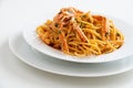 Spaghetti with scampi / Nephros Norvegicus, Mediterranean cuisine Royalty Free Stock Photo