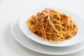 Spaghetti with scampi / Nephros Norvegicus, Mediterranean cuisine Royalty Free Stock Photo