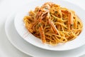 Spaghetti with scampi / Nephros Norvegicus, Mediterranean cuisine Royalty Free Stock Photo