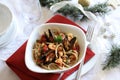 Spaghetti with seafood. Christmas festive table setting for the festive dinner with dishes. Royalty Free Stock Photo