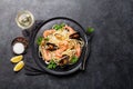 Spaghetti seafood pasta with clams and prawns Royalty Free Stock Photo