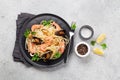 Spaghetti seafood pasta with clams and prawns Royalty Free Stock Photo