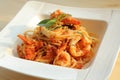 Spaghetti seafood with tomato concasse