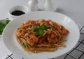 spaghetti with seafood from top view Royalty Free Stock Photo