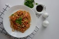 spaghetti with seafood from top view Royalty Free Stock Photo