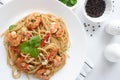 spaghetti with seafood from top view Royalty Free Stock Photo