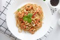spaghetti with seafood from top view Royalty Free Stock Photo