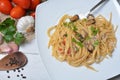 Spaghetti with seafruit clams and mussels italian dish Royalty Free Stock Photo