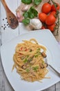 Spaghetti with seafruit clams and mussels italian dish Royalty Free Stock Photo