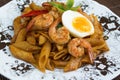 Spaghetti shrimp with egg