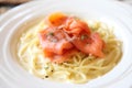 Spaghetti with smoked salmon Royalty Free Stock Photo