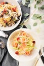 Spaghetti with smoked salmon in cream sauce Royalty Free Stock Photo