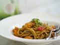 Spaghetti with Spicy chicken Mixed Seafood, food Royalty Free Stock Photo
