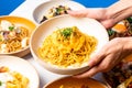 Spaghetti with spicy crab curry Royalty Free Stock Photo