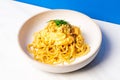 Spaghetti with spicy crab curry Royalty Free Stock Photo