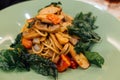 Spaghetti spicy seafood with basil Pad Kee Mao.