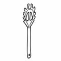 Spaghetti spoon. Kitchenware sketch. Doodle line vector kitchen utensil and tool. Cutlery