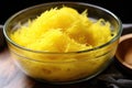 spaghetti squash strands in a deep glass bowl