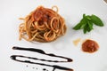 Spaghetti with tomato basil and mint typical Italian dish Royalty Free Stock Photo