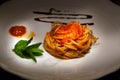 Spaghetti with tomato basil and mint typical Italian dish Royalty Free Stock Photo