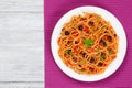 Spaghetti with tomato sauce, capers and olives