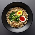 Spaghetti with tomato sauce, chicken, egg, and basil, delicious food, restaurant cuisine dish, healthy meal, generative ai