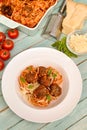 Spaghetti with tomato sauce and meatballs Royalty Free Stock Photo