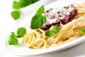 Spaghetti with tomato sauce and parmesan Royalty Free Stock Photo